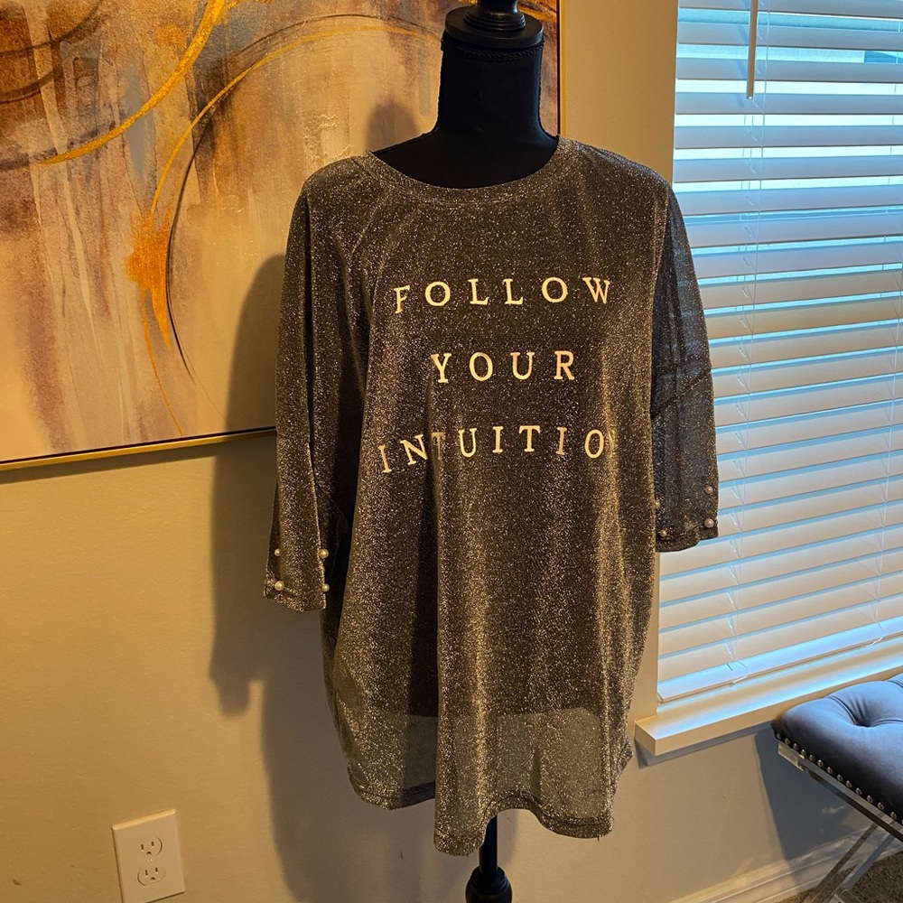 Gray Glittery Top with Inspirational Text